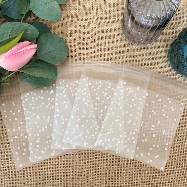 Self-adhesive Dot Bags Polka Dot Cookie Bags |Clear Cellophane Bags for Food Biscuit Candy, 10 x 10 cm