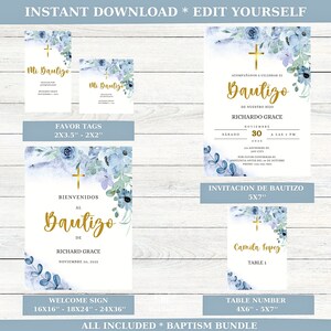 Bienvenidos a Bautizo Sign, Invitaciones Bautizo Niño, Cartel de Bienvenida Bautizo, Baptism Bundle Template, Table Number, Mi Bautizo Tag