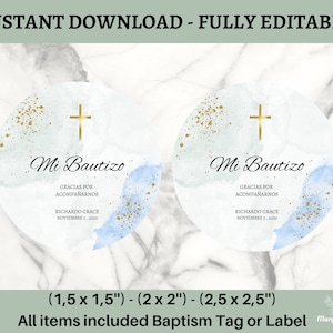 Editable Mi Bautizo Stickers, Spanish Favor Tag, Boy Baptism Sticker, Mi Bautizo Favor Template, Baptism Favor Tag, Printable Bautizo Favor