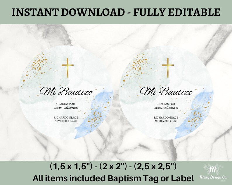 Editable Mi Bautizo Stickers, Spanish Favor Tag, Boy Baptism Sticker ...