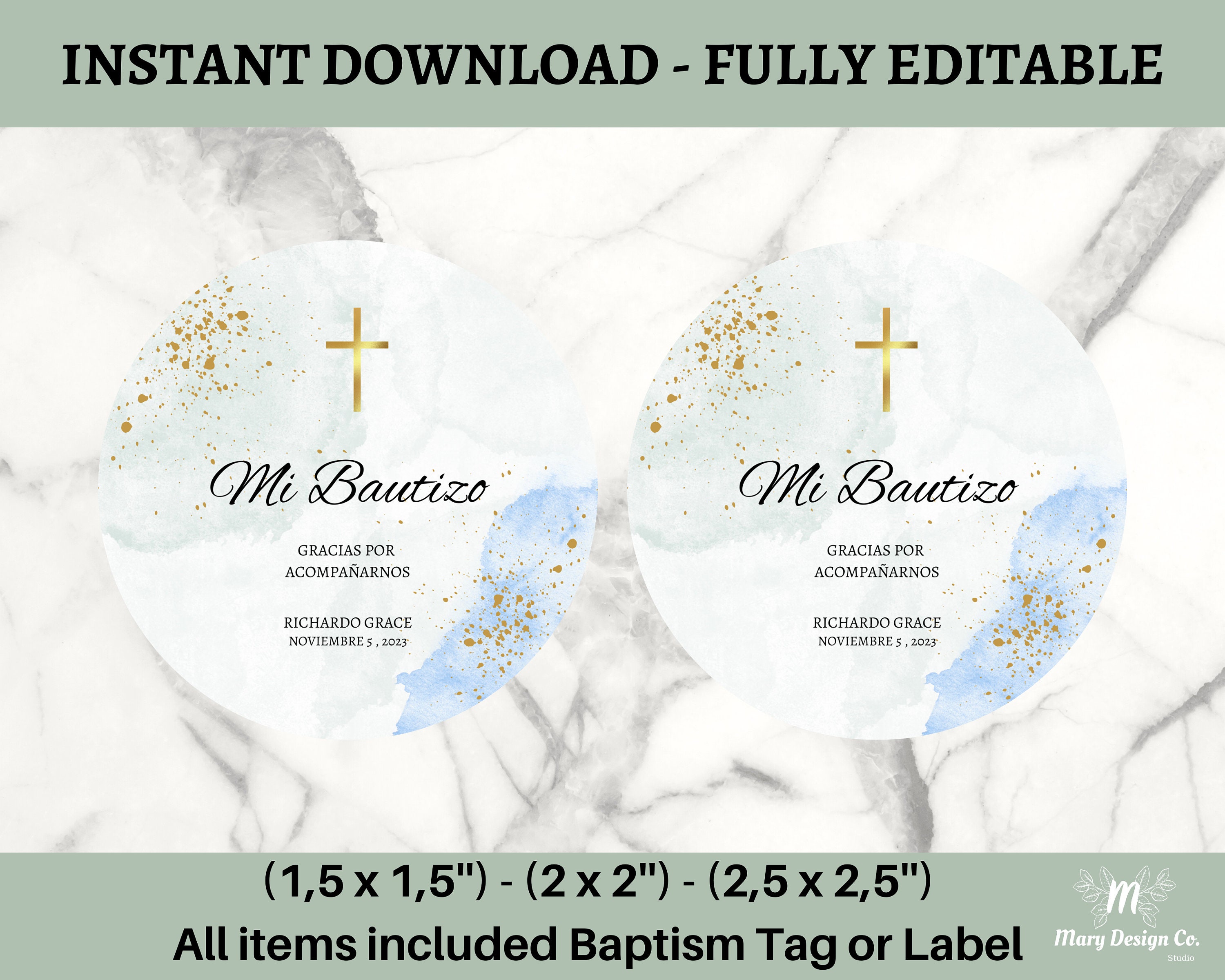 Editable Mi Bautizo Stickers, Spanish Favor Tag, Boy Baptism Sticker ...