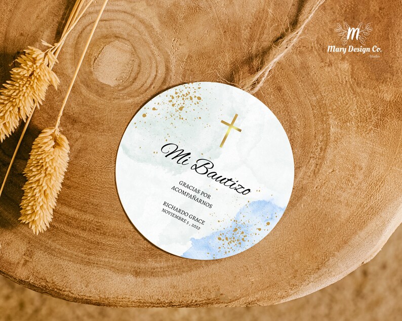 Editable Mi Bautizo Stickers, Spanish Favor Tag, Boy Baptism Sticker ...