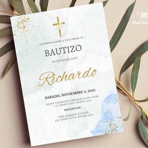 Invitacion de Bautizo, Invitacione Bautizo Niño, Convite Bautizo em espanhol, Invitaciones Bautizo, Batismo Clássico, Mi Bautizo, Blue Niño
