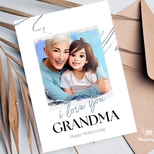 Cartão para impressão da vovó, cartão de dia das mães de desenho animado, presente personalizado da vovó, foto para desenho animado, cartão personalizado, cartão de agradecimento, cartão da vovó