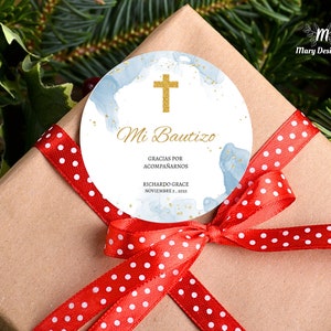 Editable Mi Bautizo Stickers, Spanish Favor Tag, Boy Baptism Sticker ...