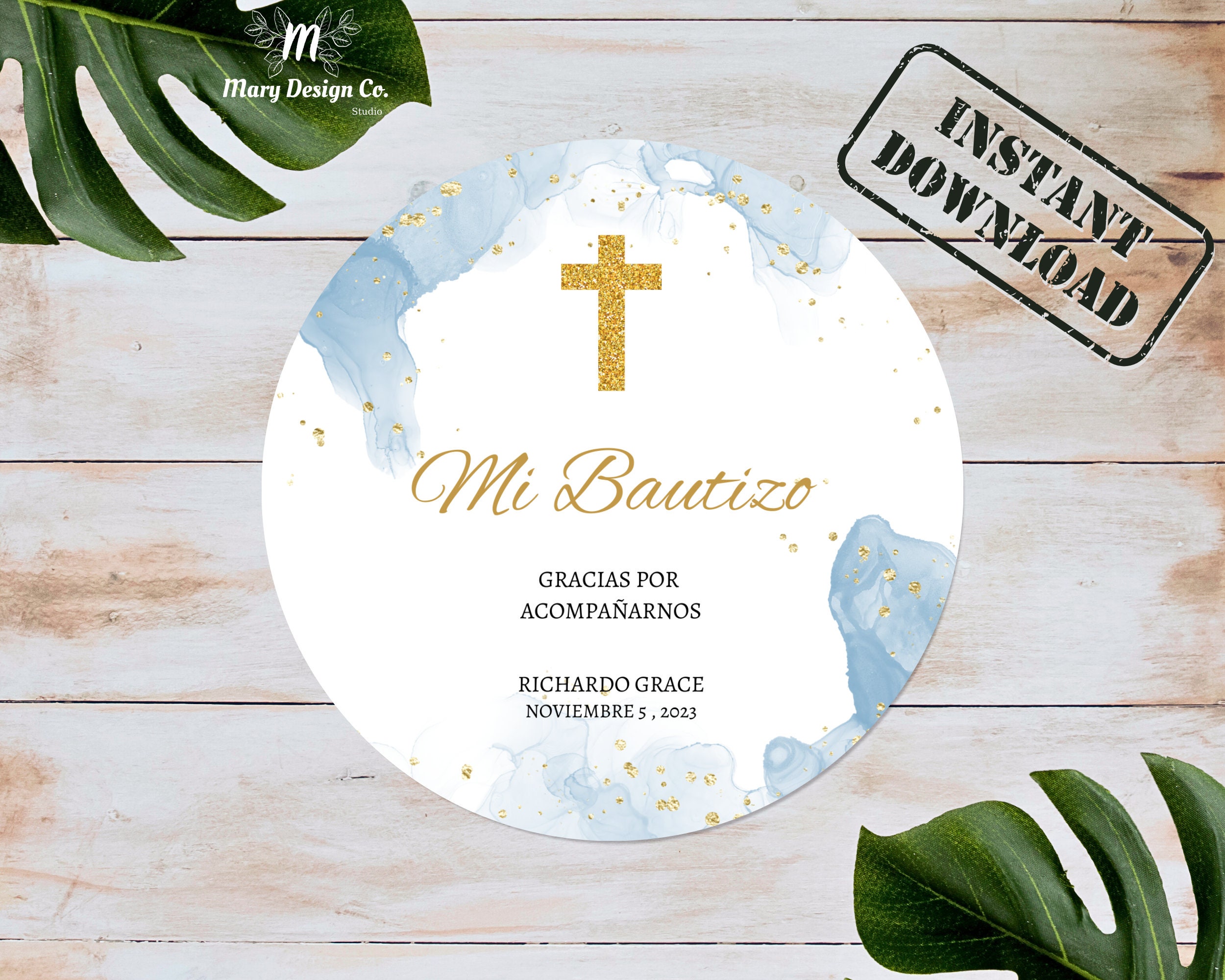 Editable Mi Bautizo Stickers, Spanish Favor Tag, Boy Baptism Sticker ...