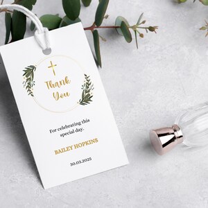 Editable Baptism Thank You Tag, Christening Favor Tag Template, Baptism Favor Tag, Personalized Baptism Tag, Greenery Baptism Favor Stickers