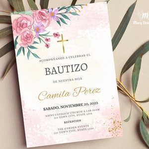 Bautizo Niña, Invitacione de Bautizo, Bautizo De Hija, Bautizo Digital, Download instantâneo, Convite em espanhol, Convite para garota espanhola, Espanol