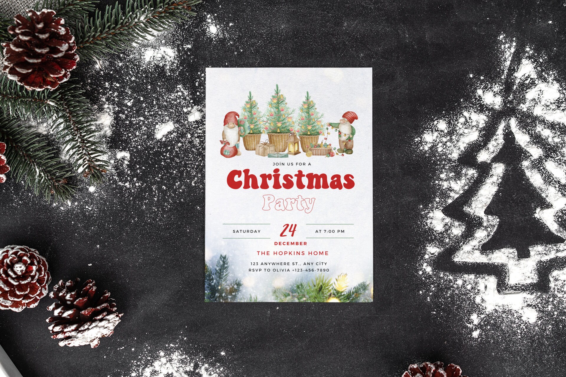 Cute Gnomes Christmas Party Invitation, Holiday Part Little Christmas Invites, Printable Christmas Template, Editable Xmas Funny Invitation