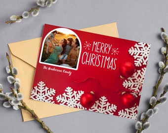 Christmas Card Template with Photo, Printable Xmas Card, Holiday Photo Card, Canva Template, Merriest Christmas Modern Editable Holiday Card