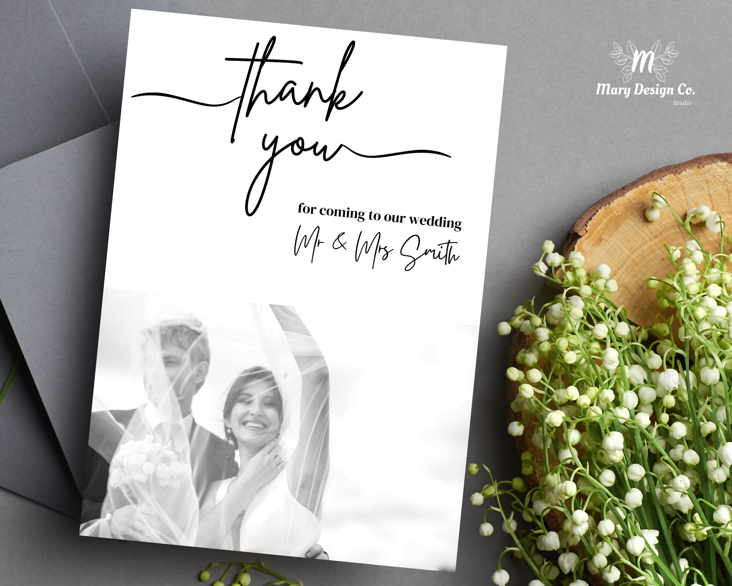 Minimalist Wedding Thank You Card Photo Thank You Card - Etsy