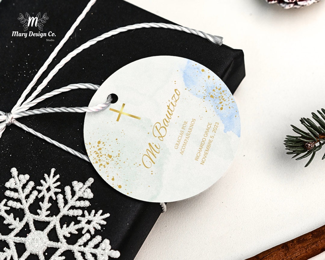 Mi Bautizo Stickers, Spanish Favor Tag Template, Boy Baptism Sticker ...