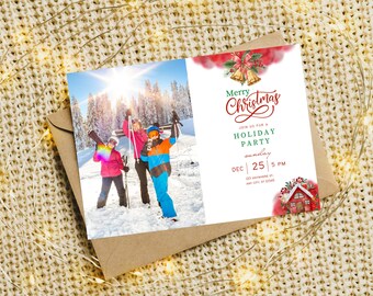 Christmas Party Invitation Template, Xmas Holiday Party Invitation Instant Download, Dinner Party Invites Winter Invitation, Printable Cards