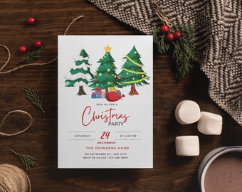 Christmas Party Invitation Template, Christmas Printable Cards, Funny Invitation Christmas Tree, Editable Christmas Invite, Canva Invitation
