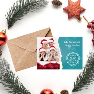 ホリデー クリスマス カード テンプレート、印刷可能なクリスマス カード、デジタル ダウンロード クリスマス カード、Canva テンプレート、編集可能な写真テンプレート カード