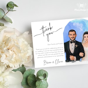 Cartoon Hochzeit Dankeskarten mit Foto, druckbare Hochzeit Dankeskarte, lustige Hochzeit Dankeschön, minimalistische Hochzeit Dankeschön, 7x5