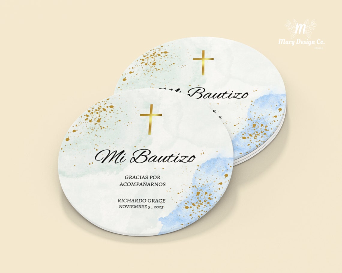 Editable Mi Bautizo Stickers, Spanish Favor Tag, Boy Baptism Sticker ...