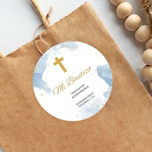 Editable Mi Bautizo Stickers, Spanish Favor Tag, Boy Baptism Sticker ...