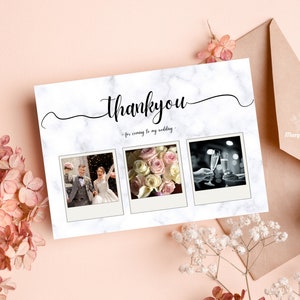 Carte de remerciement de mariage minimaliste, modifier le modèle de carte de remerciement photo, carte imprimable personnalisée, merci de mariage moderne, modèle Canva