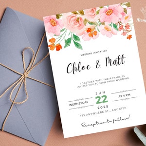 Colorful Wedding Invitation Template, Flowers Wedding Invitation, Garden Wedding Invite,  Floral Save The Date, Sage Green Wedding, Tropical