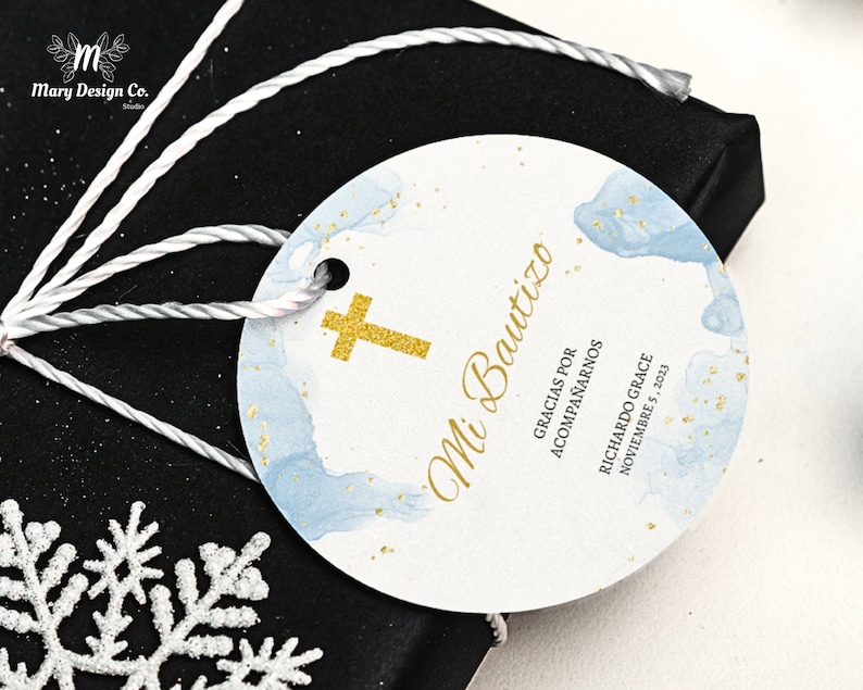 Editable Mi Bautizo Stickers, Spanish Favor Tag, Boy Baptism Sticker ...