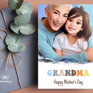 Gepersonaliseerde cartoon oma wenskaart, aangepaste moederdagkaart, oma Moederdag digitale kaarten, foto naar cartoon, gedrukte kaarten