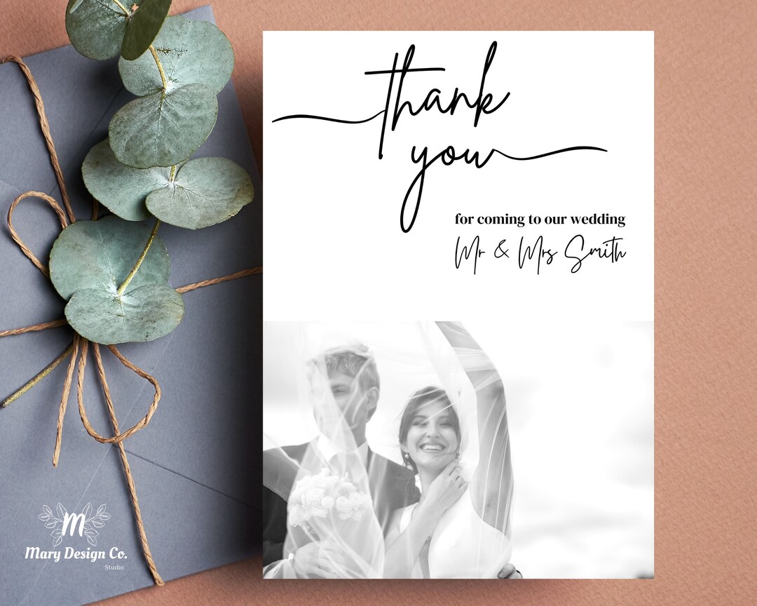 Minimalist Wedding Thank You Card, Photo Thank You Card Template ...