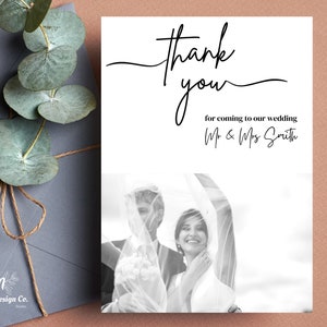 Minimalistische Hochzeit Dankeskarte, Foto Dankeschön Karte Vorlage, moderne Hochzeit Dankeschön, Hochzeit Dankeschön Postkarte mit Foto, printable