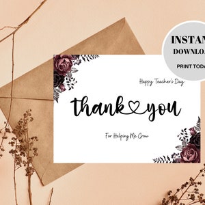 Tarjeta de agradecimiento para maestros imprimible, agradecimiento al maestro, tarjeta de agradecimiento, tarjeta digital de agradecimiento al maestro, tarjetas de regalo para maestros de agradecimiento