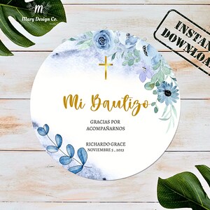 Editable Mi Bautizo Stickers, Mi Bautizo Favor Template, Spanish Favor ...