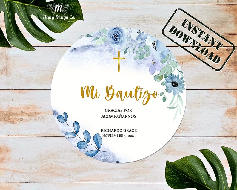 Editable Mi Bautizo Stickers, Mi Bautizo Favor Template, Spanish Favor ...