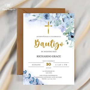 Invitacion de Bautizo, Bautizo Invitation In Spanish, Invitaciones Bautizo, Blue Niño, Boy Classic Baptism, Mi Bautizo, Religious Invitation