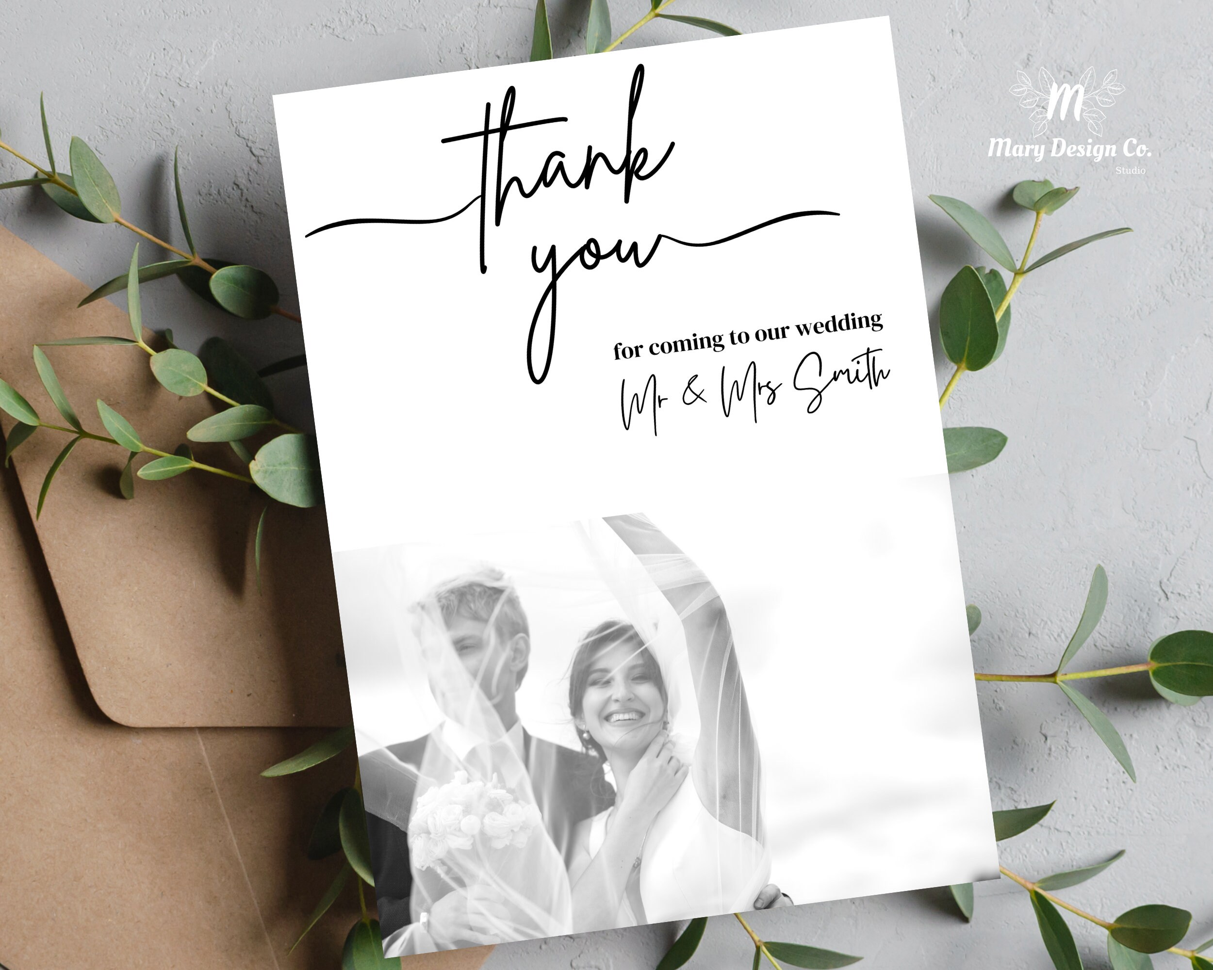 Minimalist Wedding Thank You Card Photo Thank You Card - Etsy