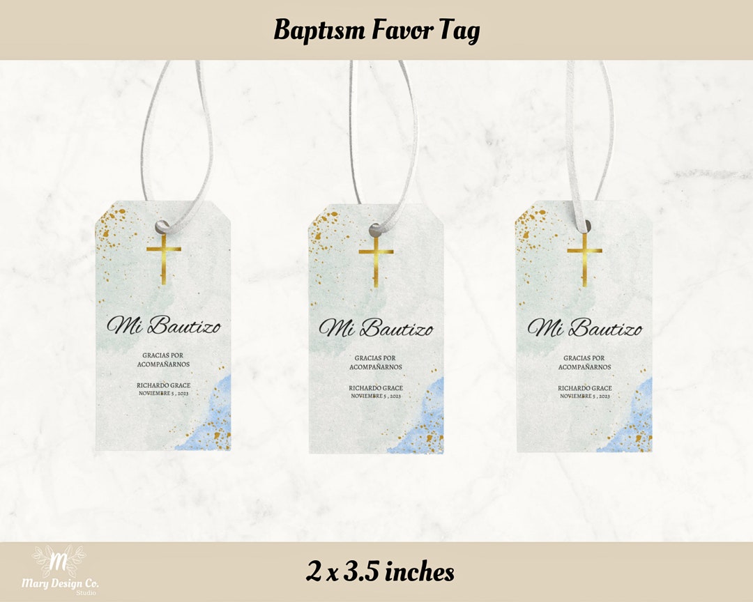Mi Bautizo Stickers, Spanish Favor Tag Template, Boy Baptism Sticker ...