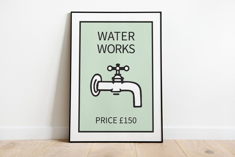 Waterworks Bathroom Print Monopoly Card Bathroom Wall Decor Etsy