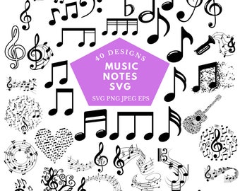 音楽ノート SVG バンドル: ギター、ト音記号、ベクター クリップアート (カット ファイル)