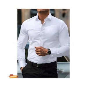 Men’s White Shirt Casual Solid Color Long Sleeve Button Down | Elastic Fabric Dress Shirt For Business & Daily Wear Summerwear Gift for Men