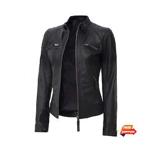 Real Leather Jacket Women, Lambskin Moto Style Jacket, Genuine Leather Outerwear, Premium Fall Fashion Coat
