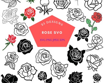 Rose Svg | Flower svg | Floral svg | Rose clipart | Svg files for cricut | Rose png | Roses | Love svg | tattoo svg | rose vector svg | svg