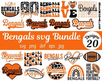 Pacote de arquivos SVG para fãs de futebol americano dos Bengals, incluindo mascote e líder de torcida (arquivos digitais)