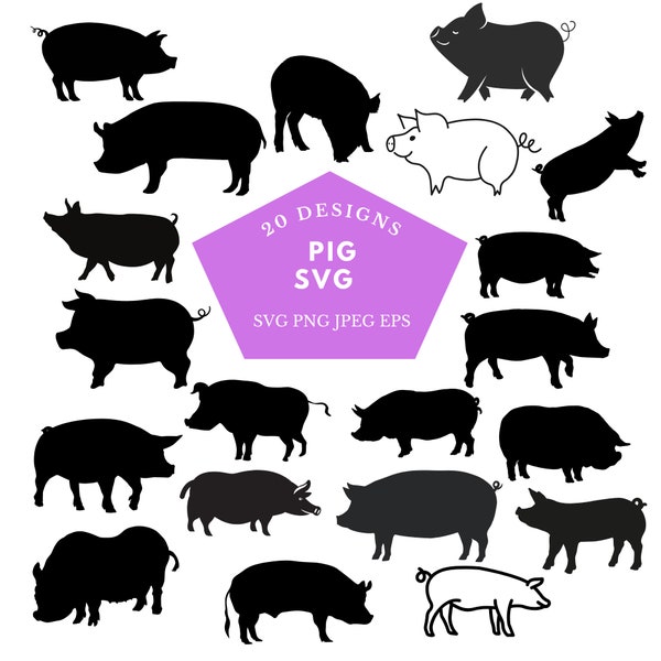 Pig SVG, Pig Vector, Pig Silhouette SVG, Pig Silhouette Vector, Pig PNG, Pig Clipart, Pig Digital, Pig Silhouette Svg Bundle, Cartoon Vector