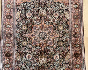 Exceptionally finely woven, beautiful Indian silk carpet