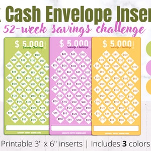 5k savings challenge envelope, 52 week challenge cash envelope, 5k challenge, 52 week envelope,  52 week challenge, 52 envelopes, A6