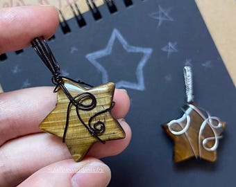 Handmade Tiger's Eye star Necklace: Wire Wrapped Healing Crystal Pendant