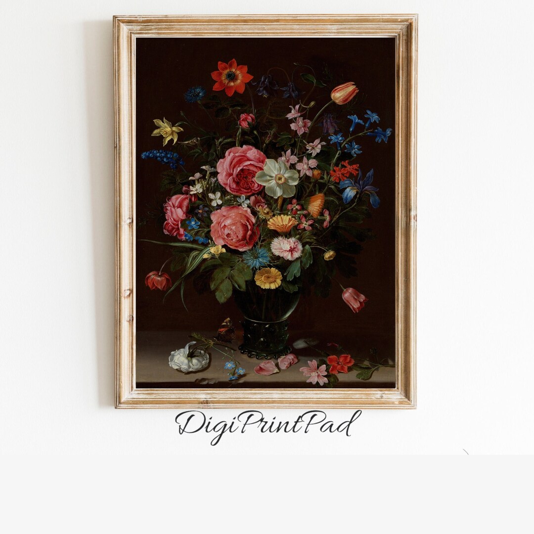 Floral Moody Art Print – Dark Vintage Still Life Digital Download Oil ...