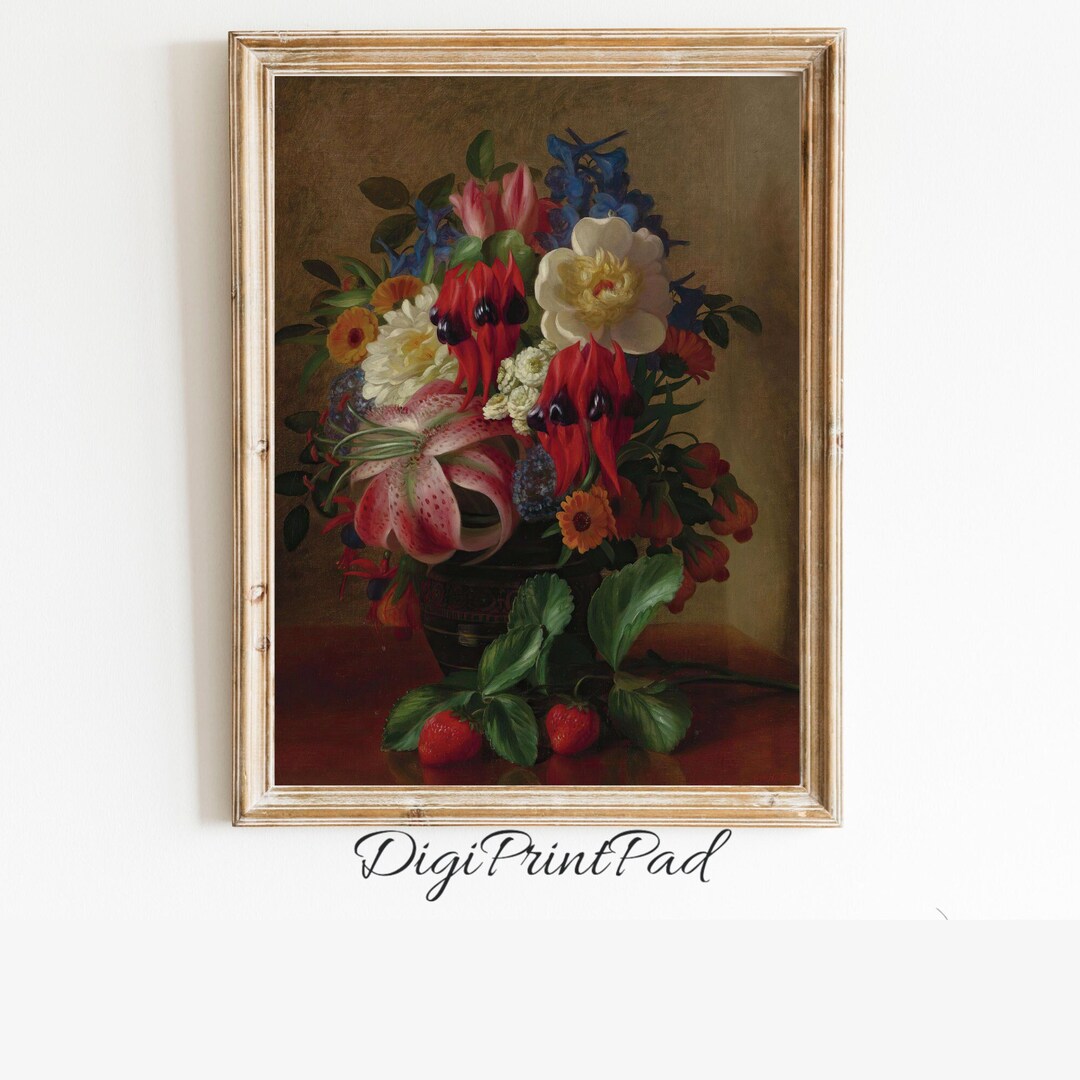 Moody Floral Still Life Print | Vintage Flower Oil Painting (digital ...