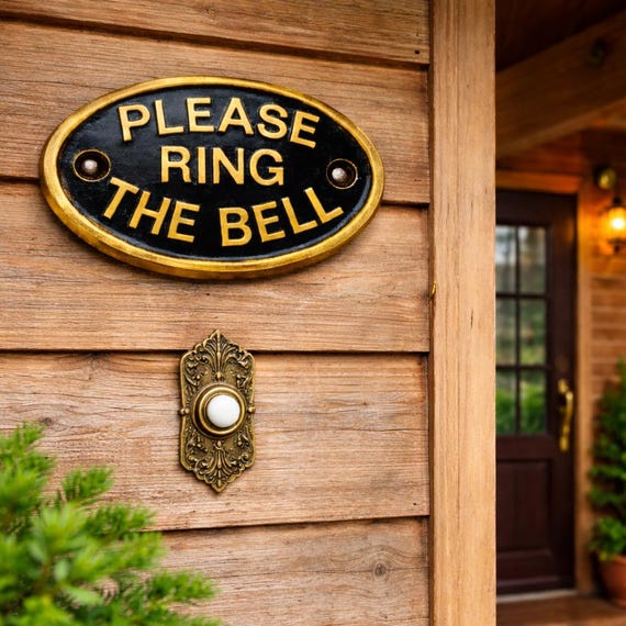 Please Ring the Bell Solid Brass Plaque, Cast Brass Door Sign, Nautical Entry Decor for Boat, Yacht or Home