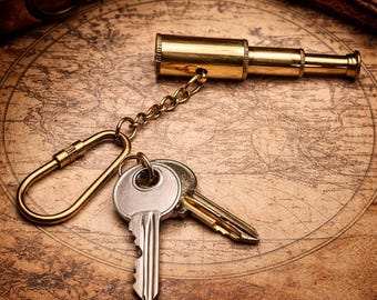 Vintage Brass Telescope Keychain, Nautical Maritime Collectible