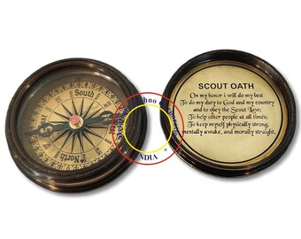 Vintage RP Poem Compass with 50Years Calender on Lid, Brass, 2In, Old Brass Antique Finish