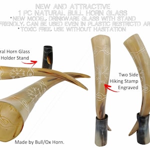 Nautral Horn Becher mit Wanderstempel, Wikinger Mittelalter-Trinkgefäß für PUBG, Wanderliebhaber, natürlich, kann also in Plastiksperrgebieten verwendet werden.